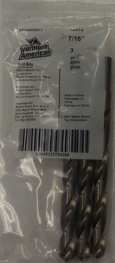 Vermont American 10474 7/16 HSS Drill Bit 3pcs. Reduced Shank