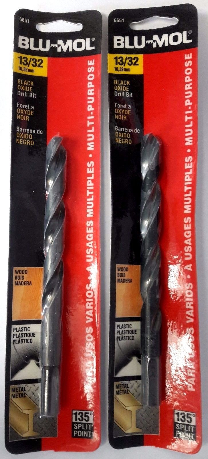 Blu-Mol 6651 13/32" High Speed Drill Bit 2PKS