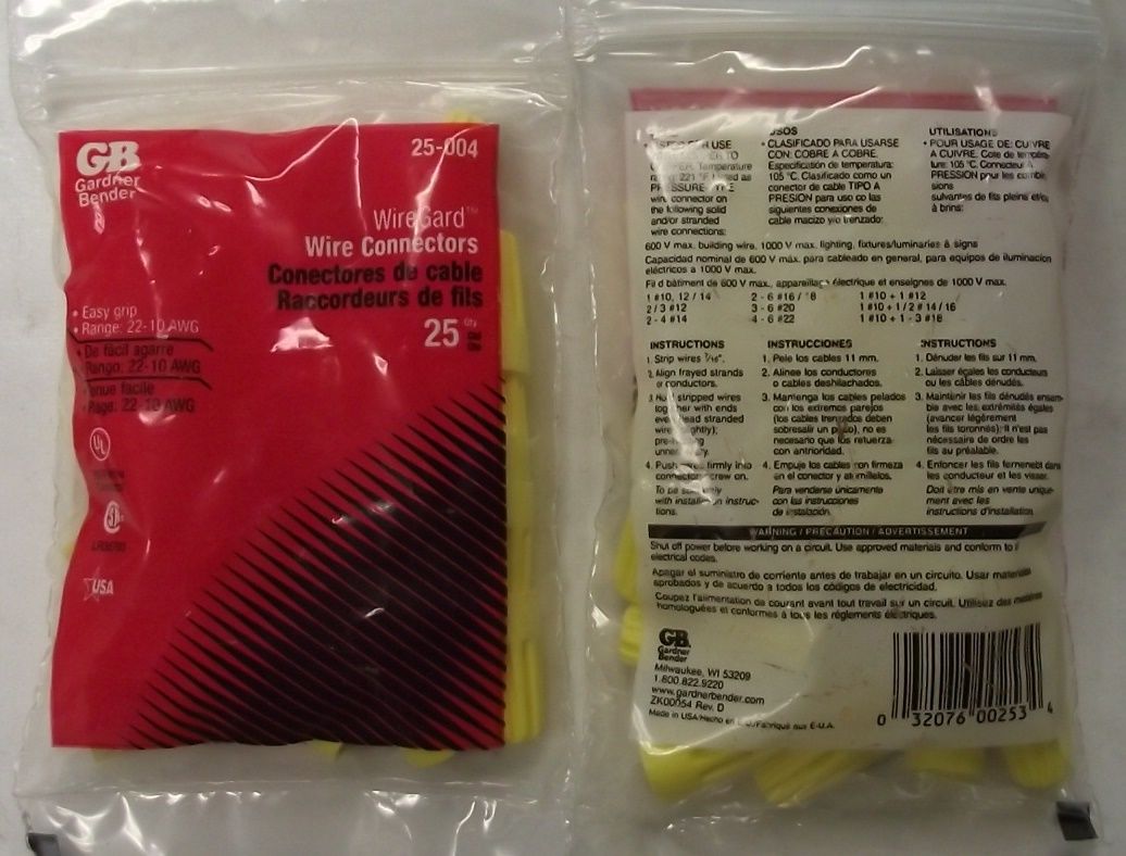 Gardner Bender 25-004 Yellow Wiregard Wire Connectors 2-25pk 50pc USA