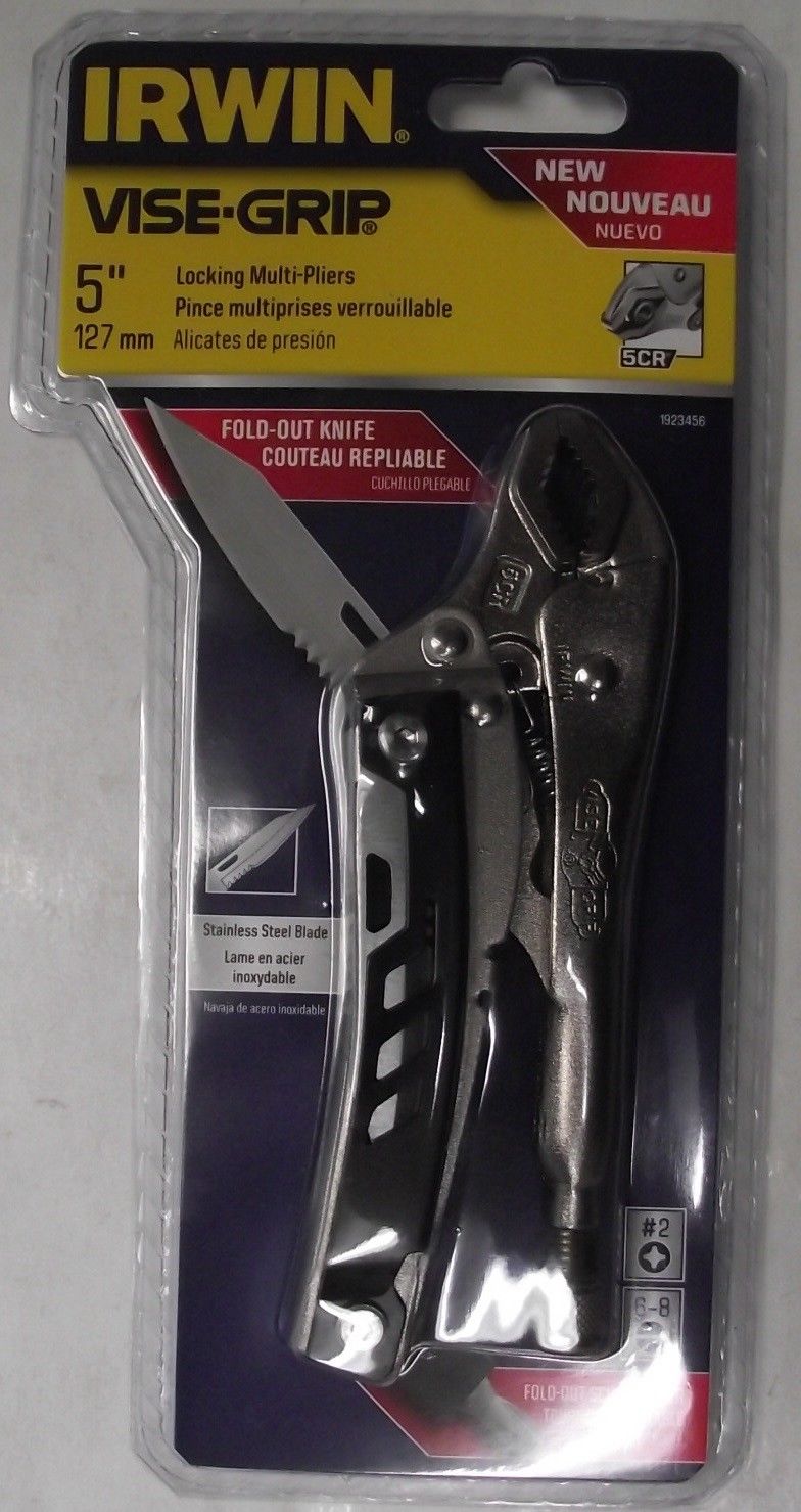 Irwin Vise-Grip 5" Curved Jaw Locking Multi Pliers Knife Screwdriver 5CR 1923456