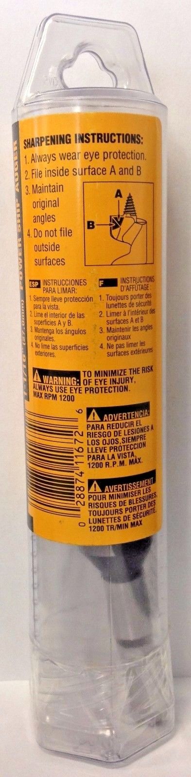 Dewalt DW1672 1-1/16" x 6" Power Ship Auger Bit