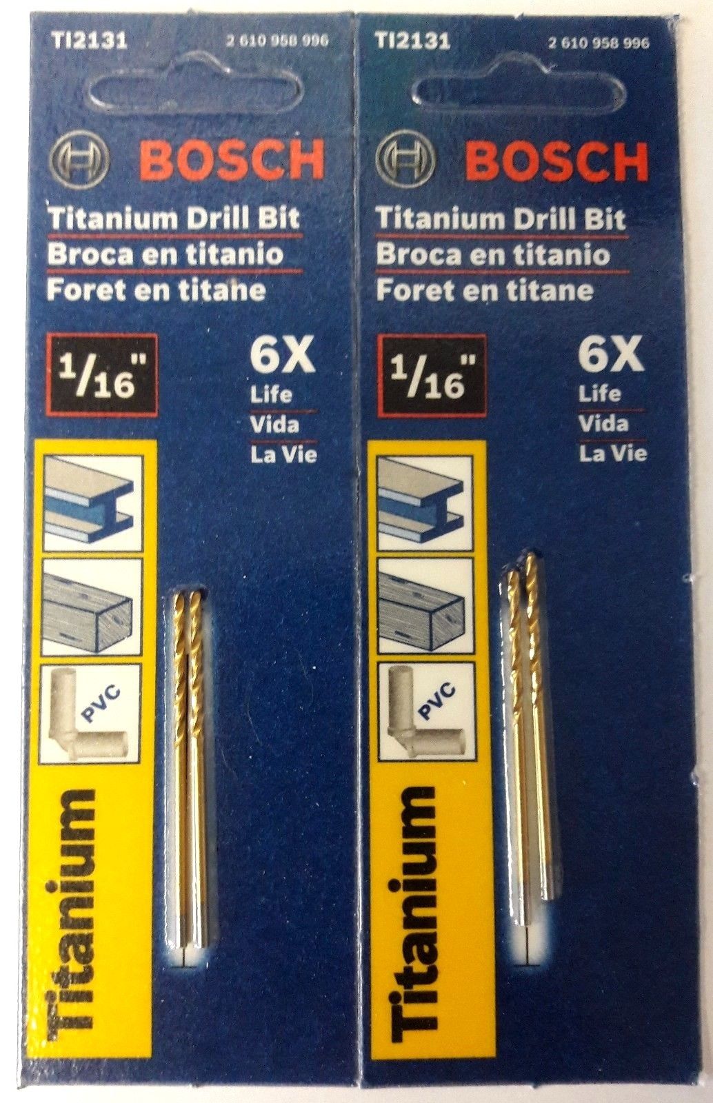 Bosch TI2131 1/16" Titanium Jobber Drill Bit Carded 2-2 Packs