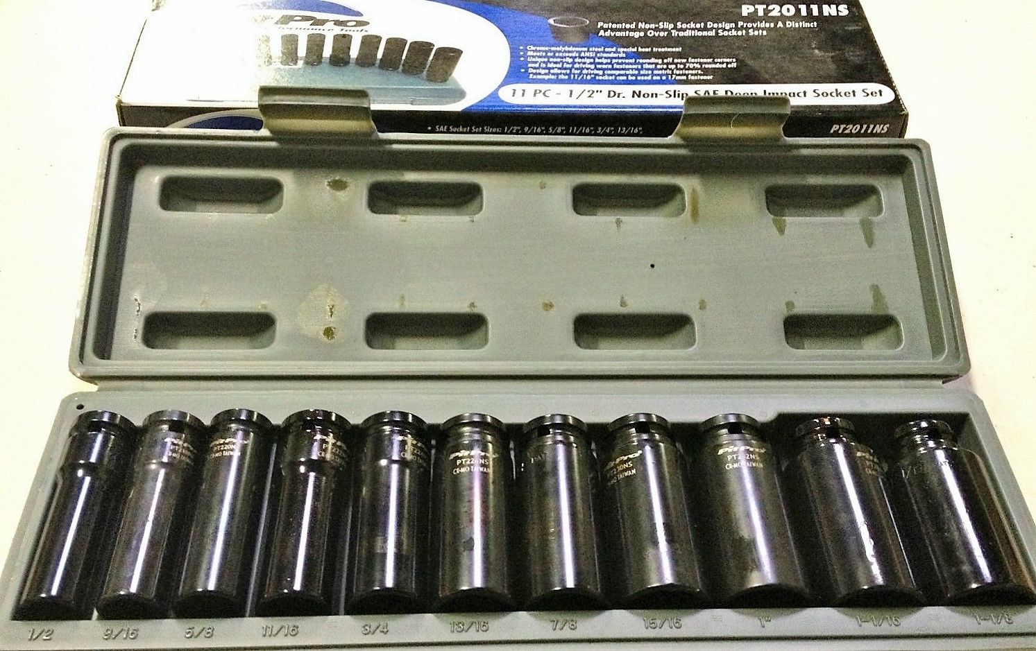 Sunex Pit Pro PT2011NS 11 pc 1/2" dr Non-Slip SAE Deep Impact Socket Set
