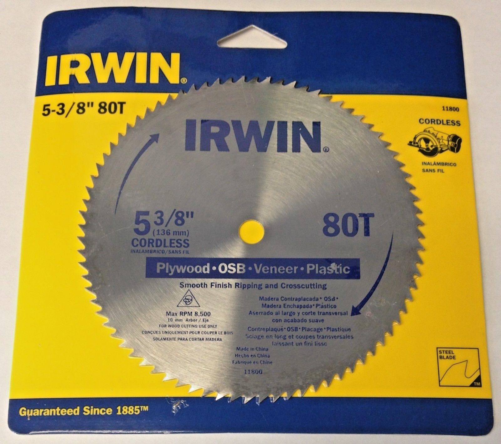 Irwin 11800 5-3/8" x 80T Plywood, OSB, Veneer, Plastic Cordless Saw Blade