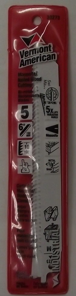 Vermont American 30273 6" x 10 TPI Bi-metal Recip Saw Blade 5pc