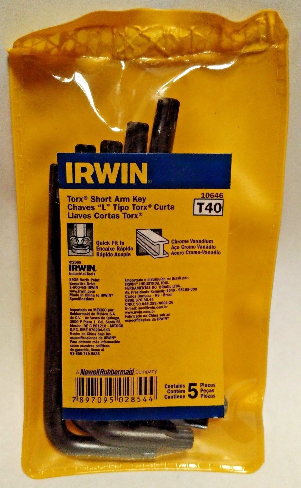 Irwin 10646 T40 Torx Short Arm Hex Keys 5 Pack