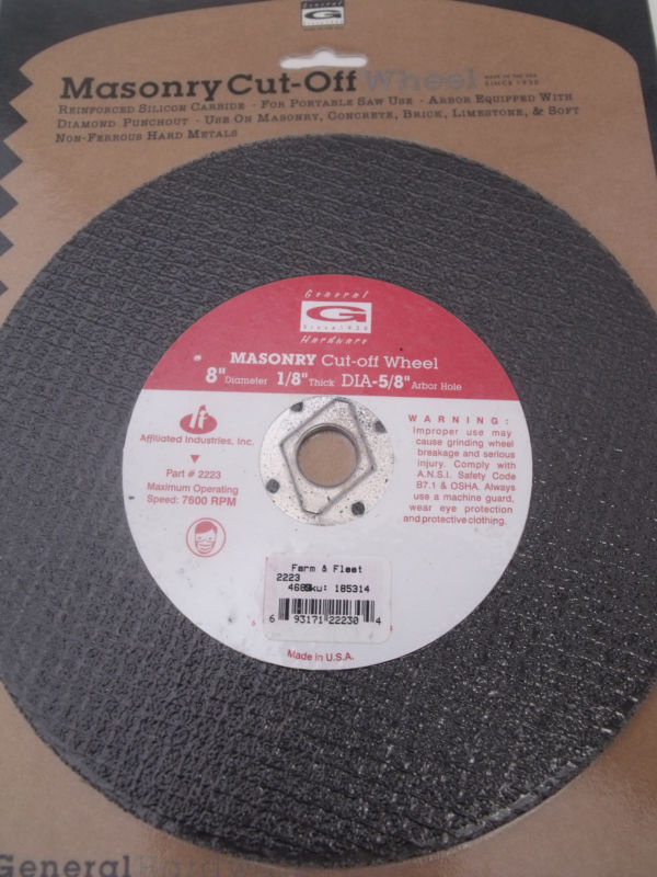 General 8" x 1/8" Masonry Cut-Off Grinding Wheel 5/8 Arbor W/Knockout USA #2223