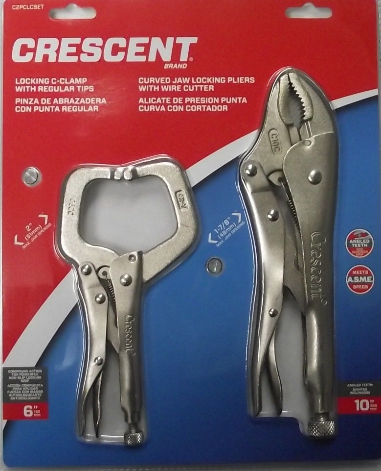 Crescent C2PCLCSET 6" Locking C-Clamp & 10" Curved Jaw Locking Plier W Wire Cut