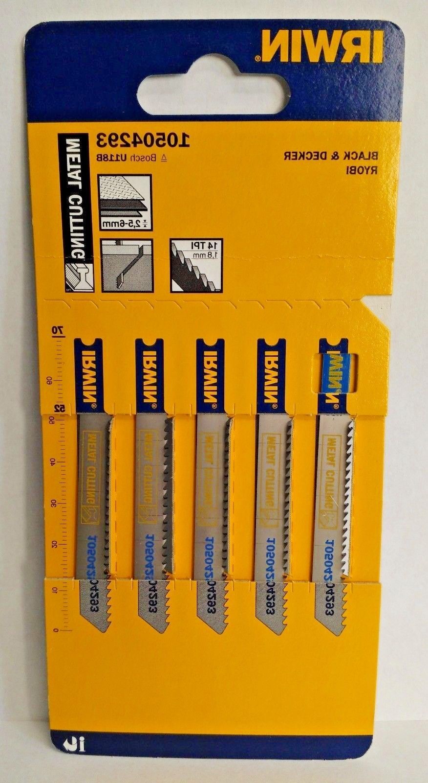 Irwin 10504293 Jig Saw Blades 14 TPI Metal Cutting U118B 5 Blades