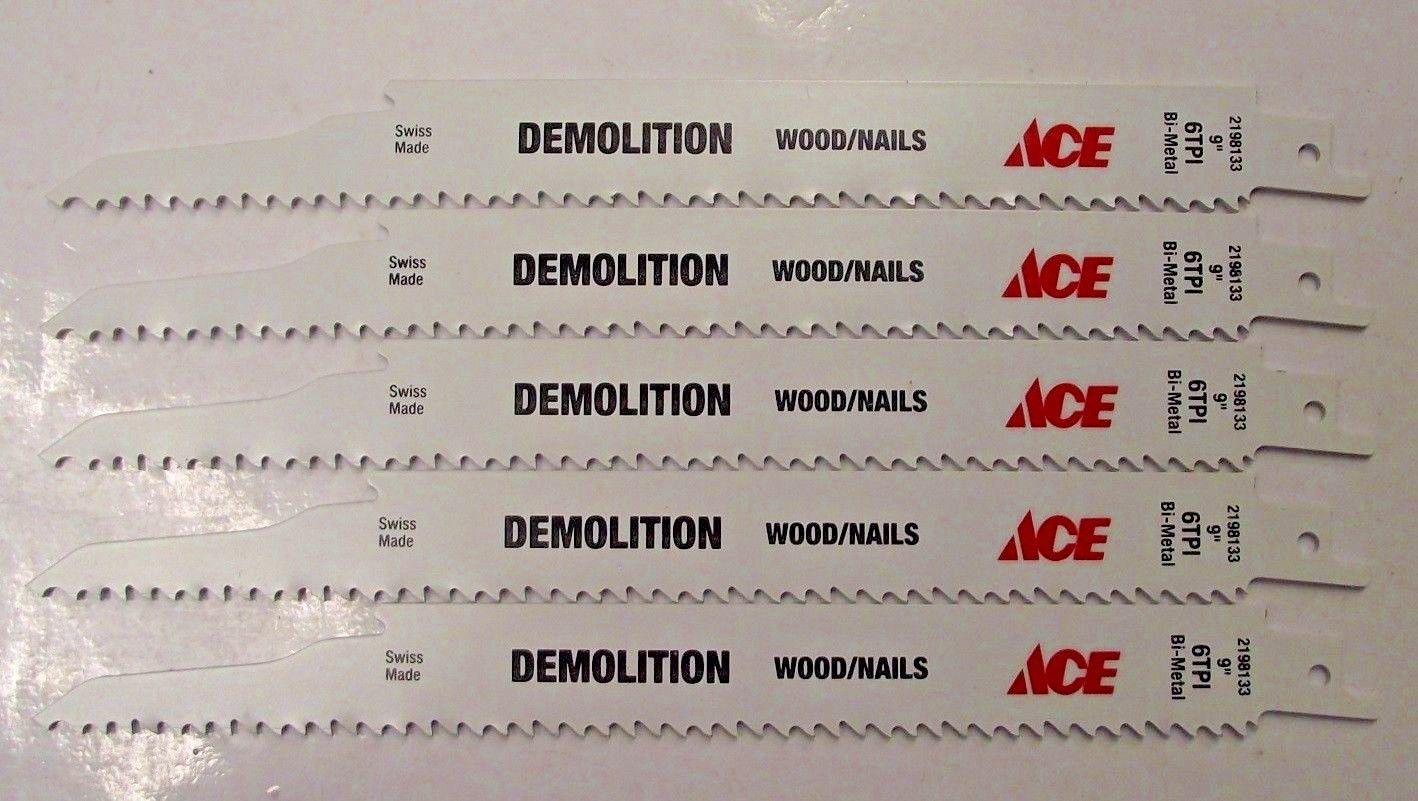 Ace by Bosch 9" x 6 TPI Demolition Bi-Metal Reciprocating Blades 2198133 5PCS