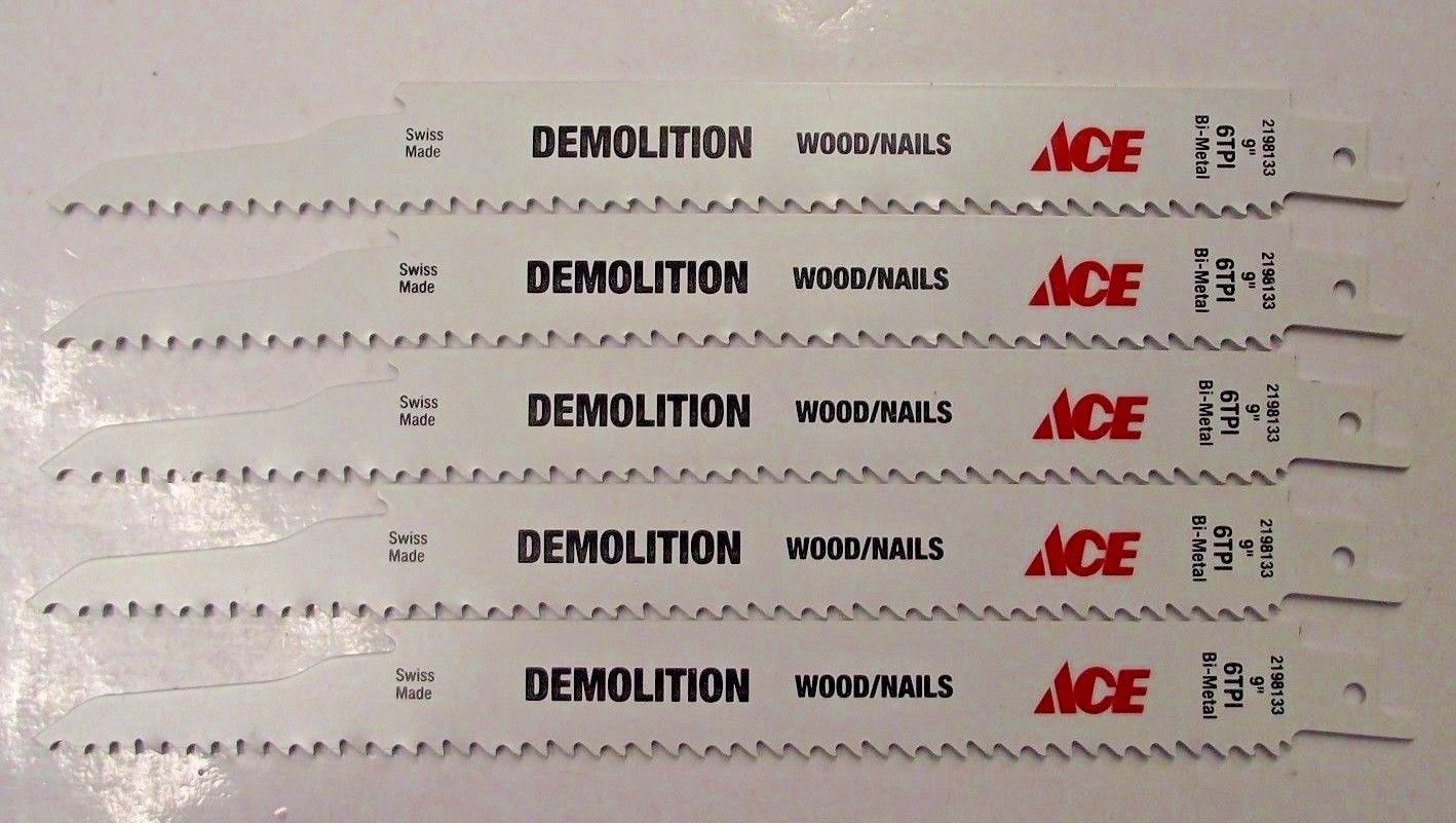 Ace by Bosch 2198133 9" x 6 TPI Demolition Bi-Metal Reciprocating Blades 5PCS
