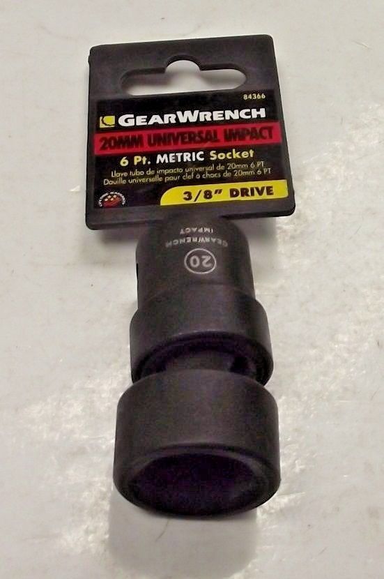 GearWrench 84366 3/8" Drive 6 Point Metric Impact Universal Socket 20mm