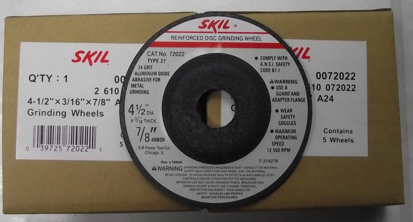 Skil 72022 4-1/2" 3/16" x 7/8" 24-Grit Aluminum Oxide Metal Grinding Wheel 10pcs