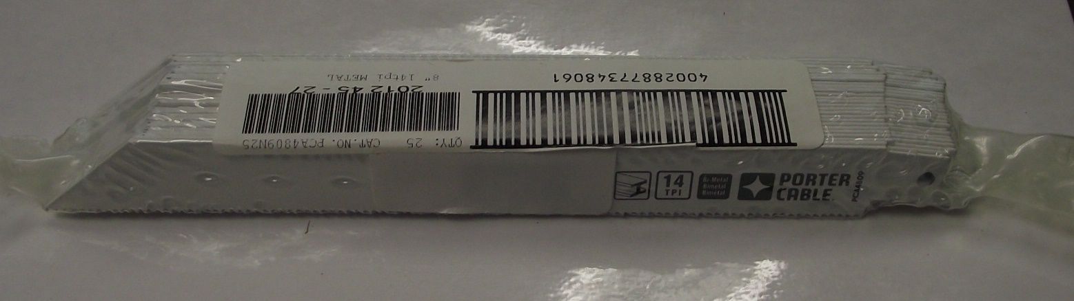 PORTER-CABLE PCA4809N25 8" 14TPI Bi-Metal Reciprocating Saw Blades 25pk USA