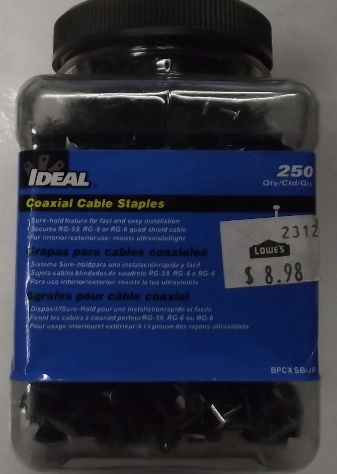 Ideal BPCXSB-JR Black Coaxial Cable Staples 1/4" & Smaller Cable