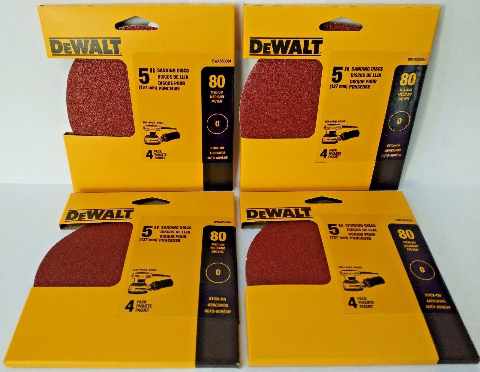Dewalt DWAS50084 5" 80 Grit Stick-On No Hole 4 Pack Sanding Discs 4PKS