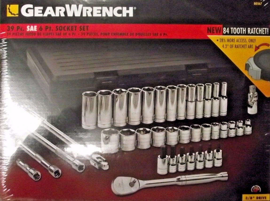 GearWrench 39 Piece 3/8" Drive 6 Point SAE Standard And Deep Socket Set 80567