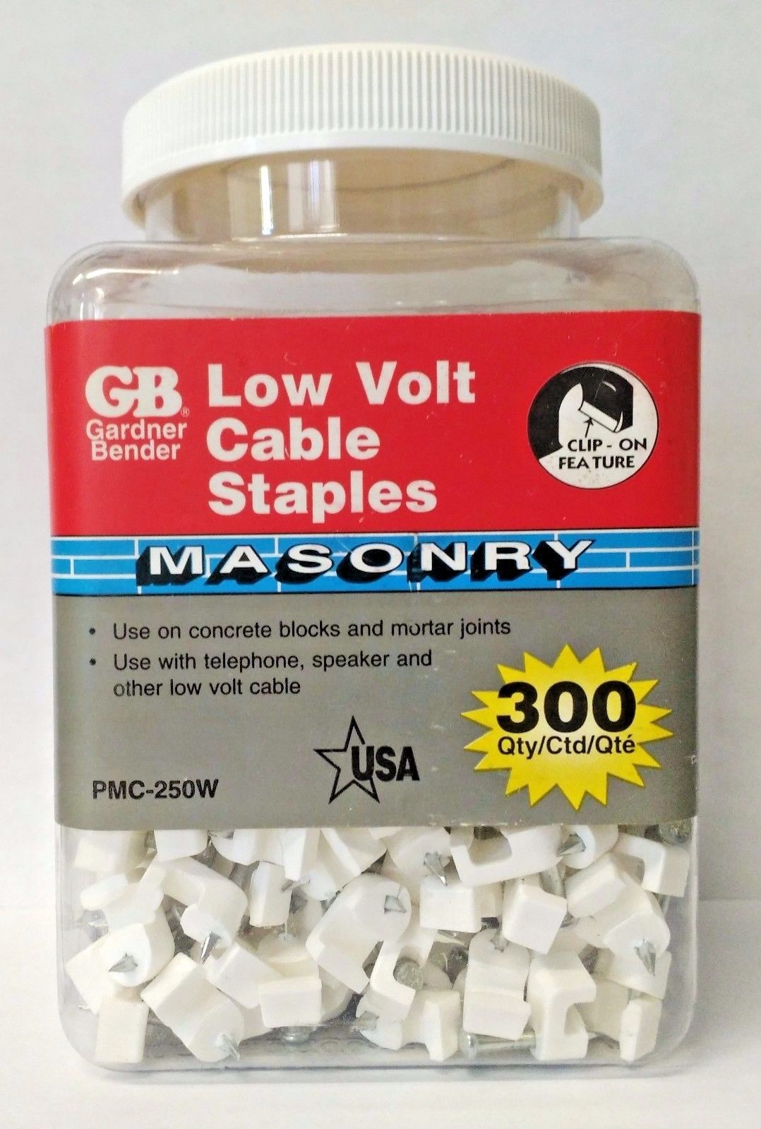 Gardner Bender PMC-250W Plastic Low Volt Masonry Cable Staples 300 Pack USA