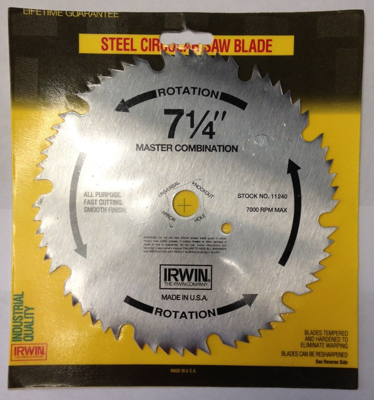 Irwin 11240 7-1/4" x 60T All Purpose Fast Cutting Steel Circular Saw Blade USA