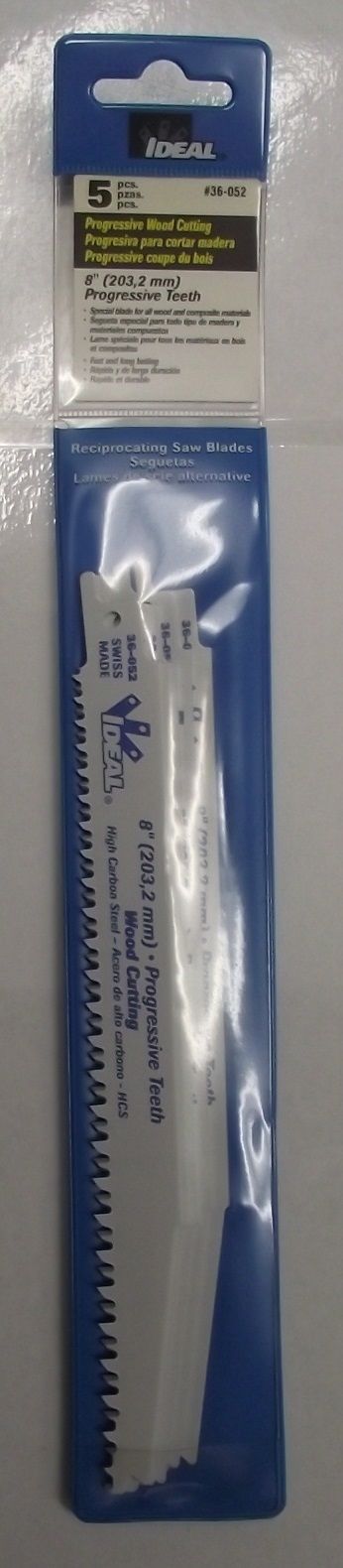 Ideal 8" x Progressive Tooth Wood Cutting Recip Blades (5 Pack) 36-052 Swiss