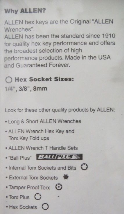 Allen 58663 3 Piece Hex Socket Brake Caliper Set USA
