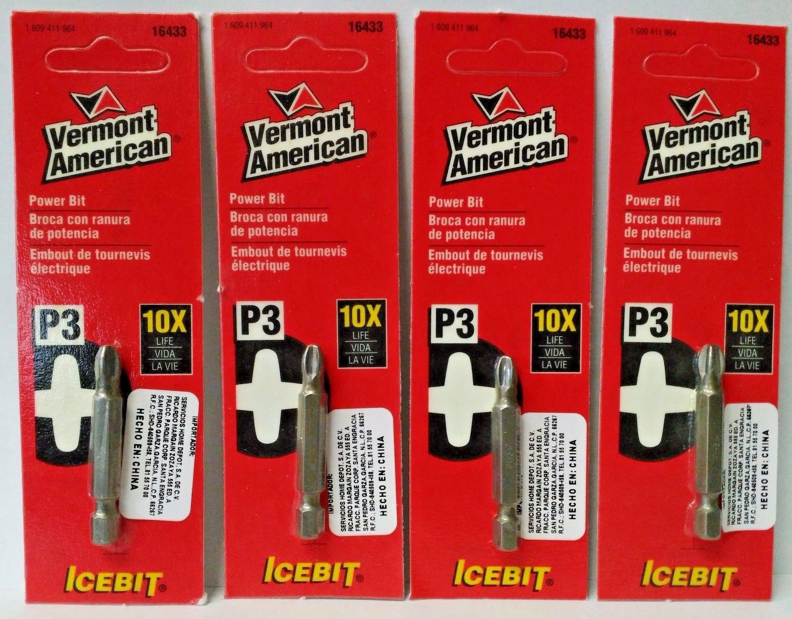 Vermont American 16433 #3 x 2" Phillips Iso Temp Power Screwdriver Bit Tips 4PK