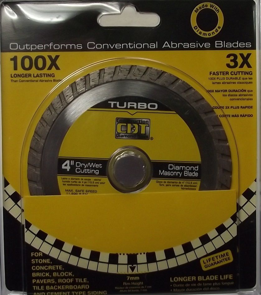 Construction Diamond 4" Turbo Diamond Masonry Blade 91104030B