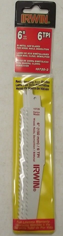 Irwin 10720-3 6" x 6TPI Bi-Metal Demo Recip Blades 3pk