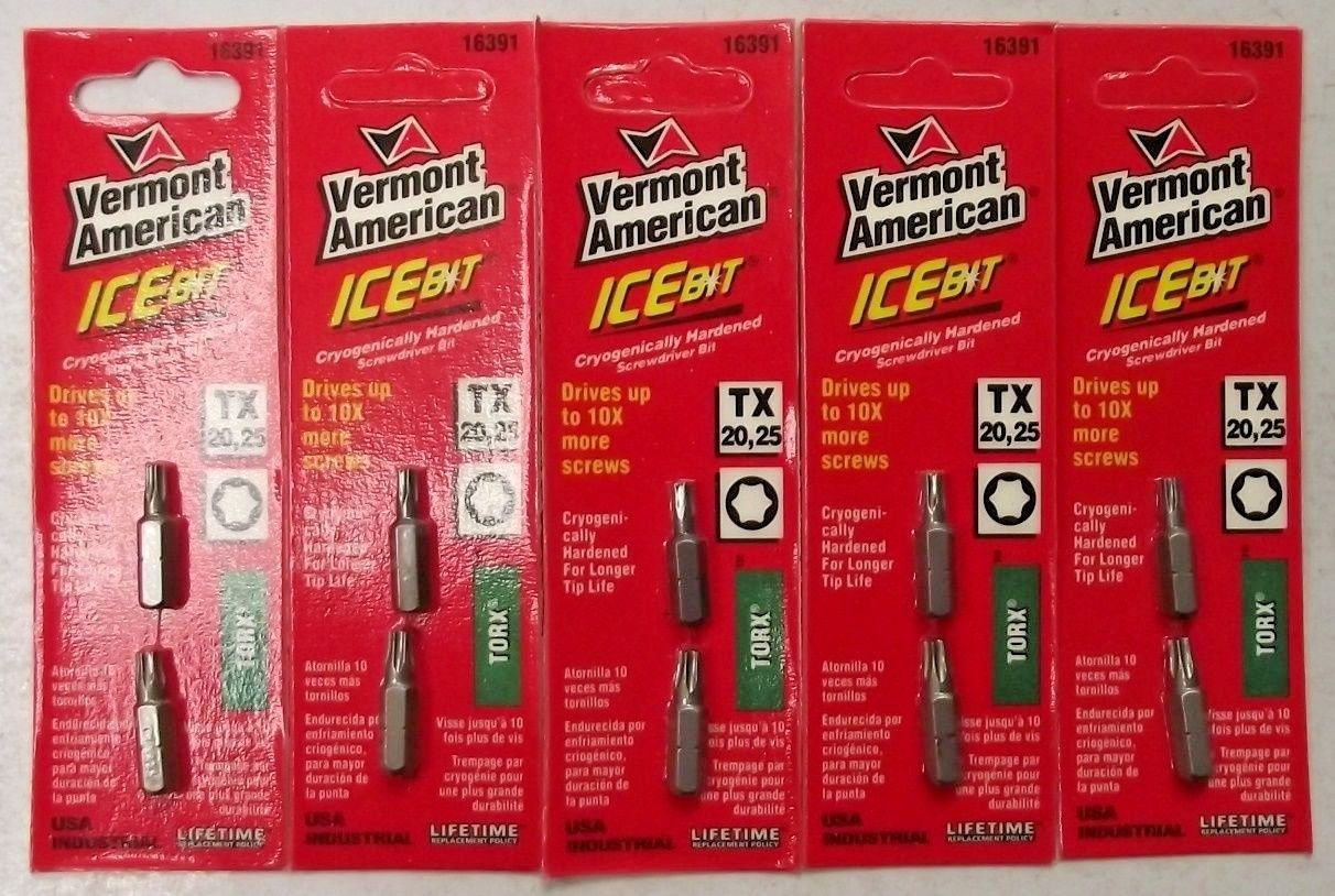 Vermont American 16391 T20, T25 Torx Screw Bit 5pks. USA