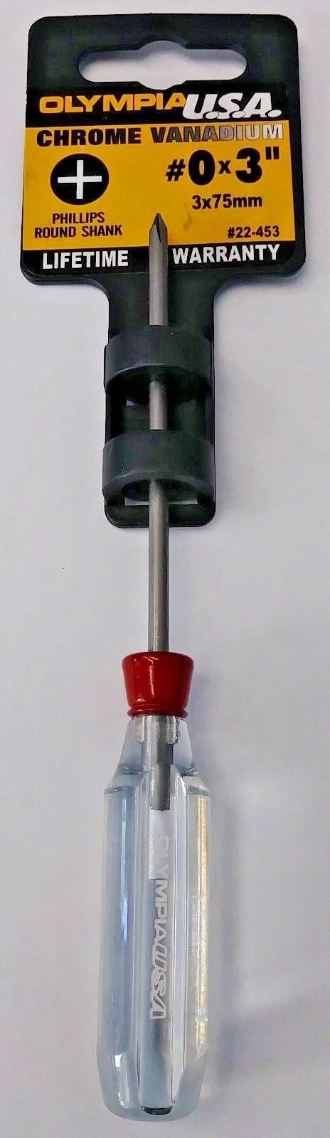 Olympia 22-453 #0 X 3" Chrome Vanadium Phillips Round Shank Screwdriver USA