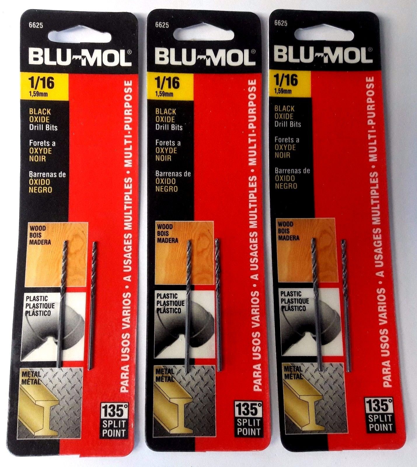 Blu-Mol 1/16" High Speed Drill Bit 6625 3-2 Packs