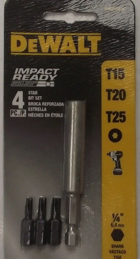 Dewalt DW2605IR 4 Piece Impact Ready Torx Star Bit Set With Magnetic Drive Guide