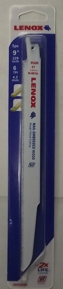 Lenox 20582956R 9" x 6TPI Nail Embedded Wood Reciprocating Saw Blade 5pk USA
