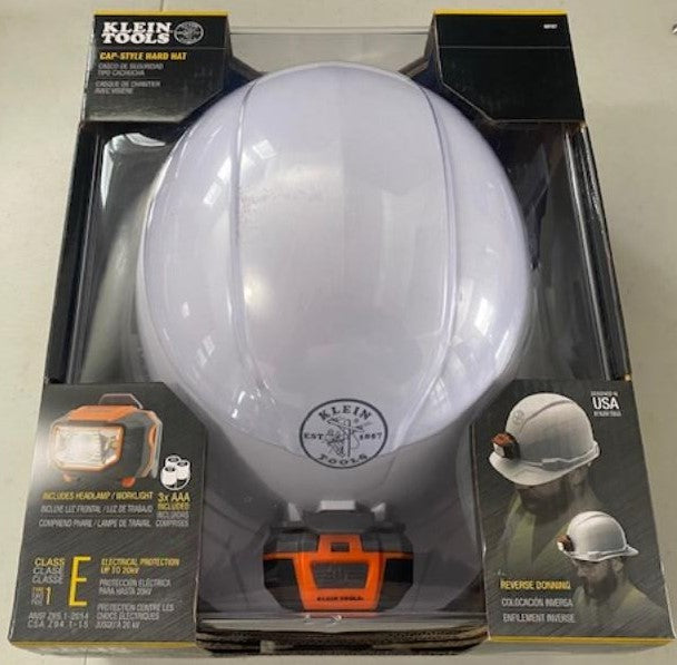 Klein Tools 60107 Hard Hat, Non-vented, Cap Style with Headlamp