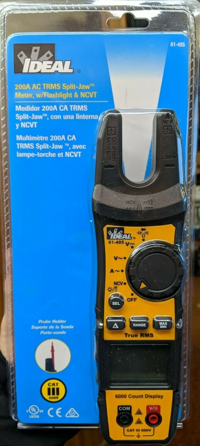 IDEAL 61-405 200-Amp TRMS Split Jaw Clamp Meter w/Flashlight & NCVT
