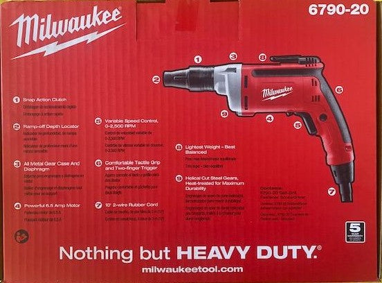 Milwaukee 6790-20 Corded Self-Drill Fastener Screwdriver 6.5 Amp 2500 RPM