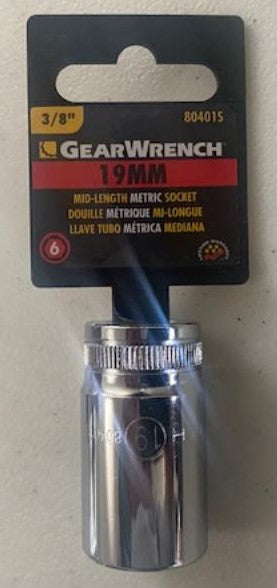 GearWrench 80401S 3/8" Drive 19mm Mid-Length Socket 6pt.
