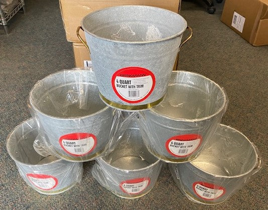 Brinkmann 880-6802 4 Quart Bucket Pail With Brass Trim Galvanized Steel 6pcs.