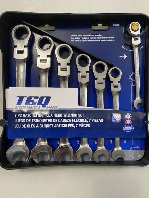 TEQ Correct Pro TP9700 SAE Ratcheting Wrench Set Flexible Head Combination 7 Pc