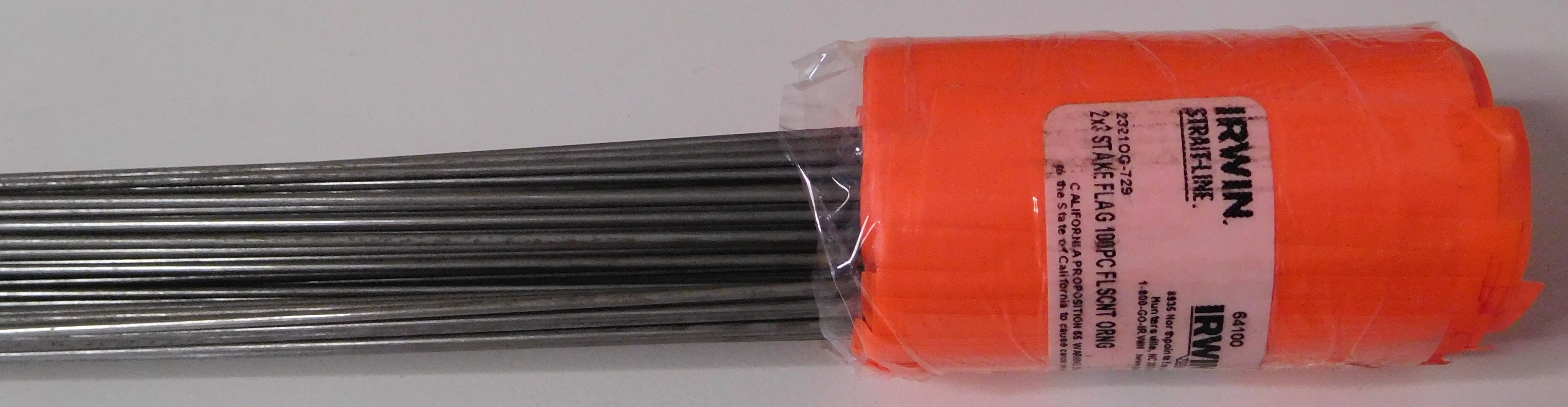 IRWIN 64100 Bundle Of (100) Survey Marking Stake Flags 21" 2" x 3" Orange USA