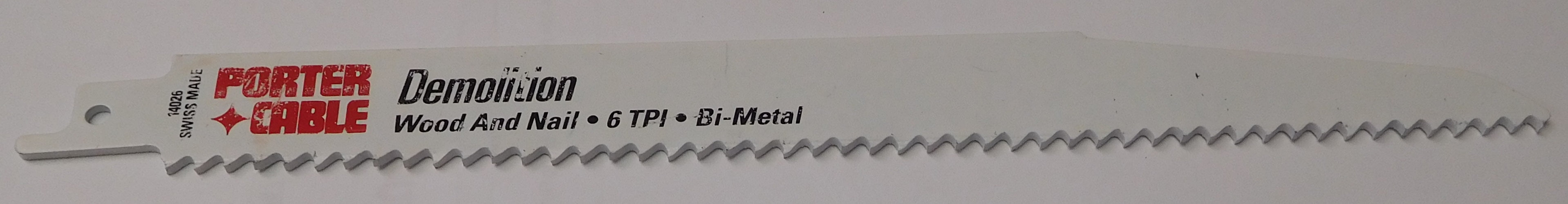 Porter Cable 14026 9" x 6 TPI Bi-Metal Demolition Wood & Nail Reciprocating Blad