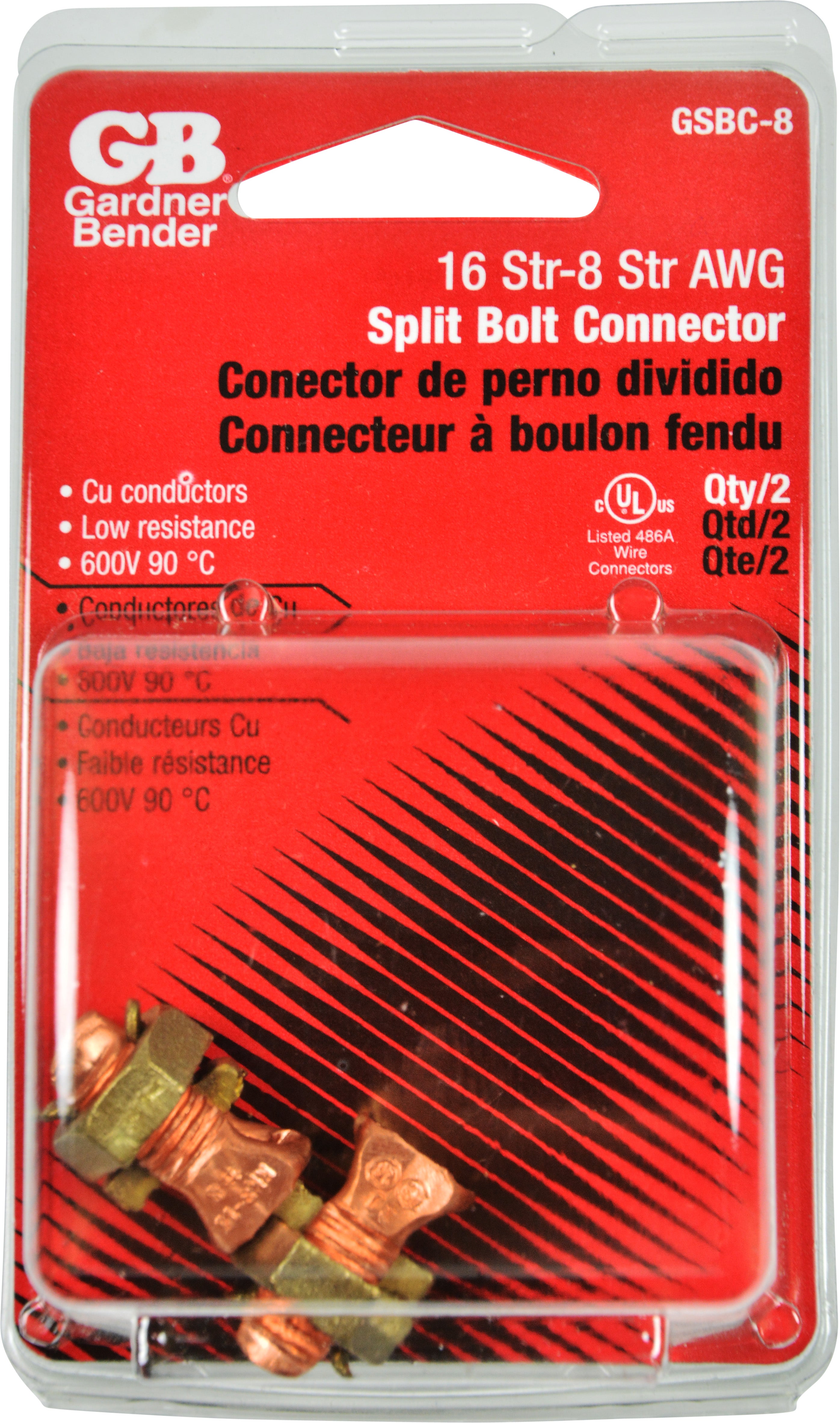 Gardner Bender GSBC-8 16 Str-8 Str AWG Solid Copper Split Bolt Connector 2 Pack