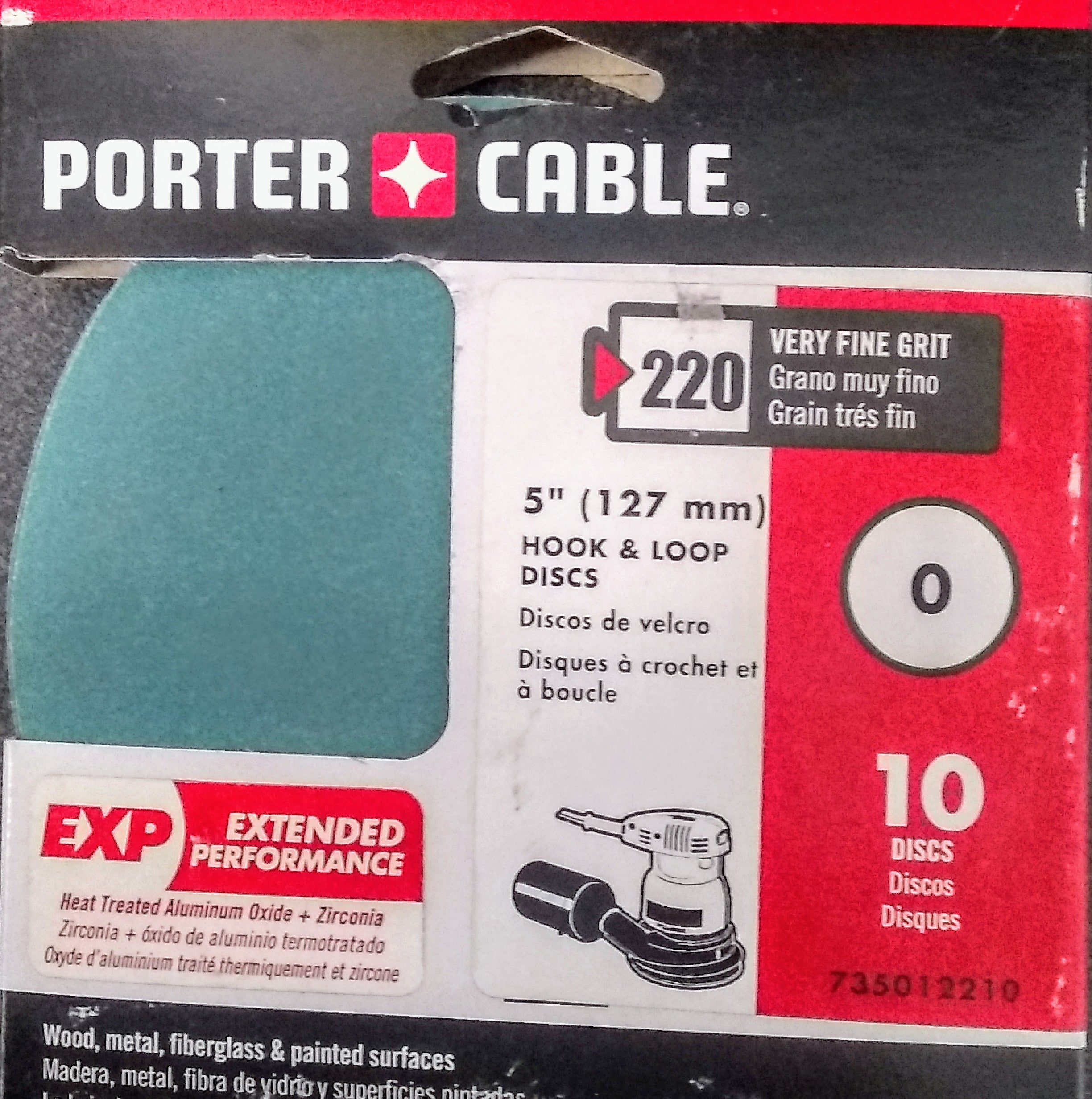Porter Cable 735012210 5" Hook & Loop EXP No Hole 220 Grit Discs 10 Pack