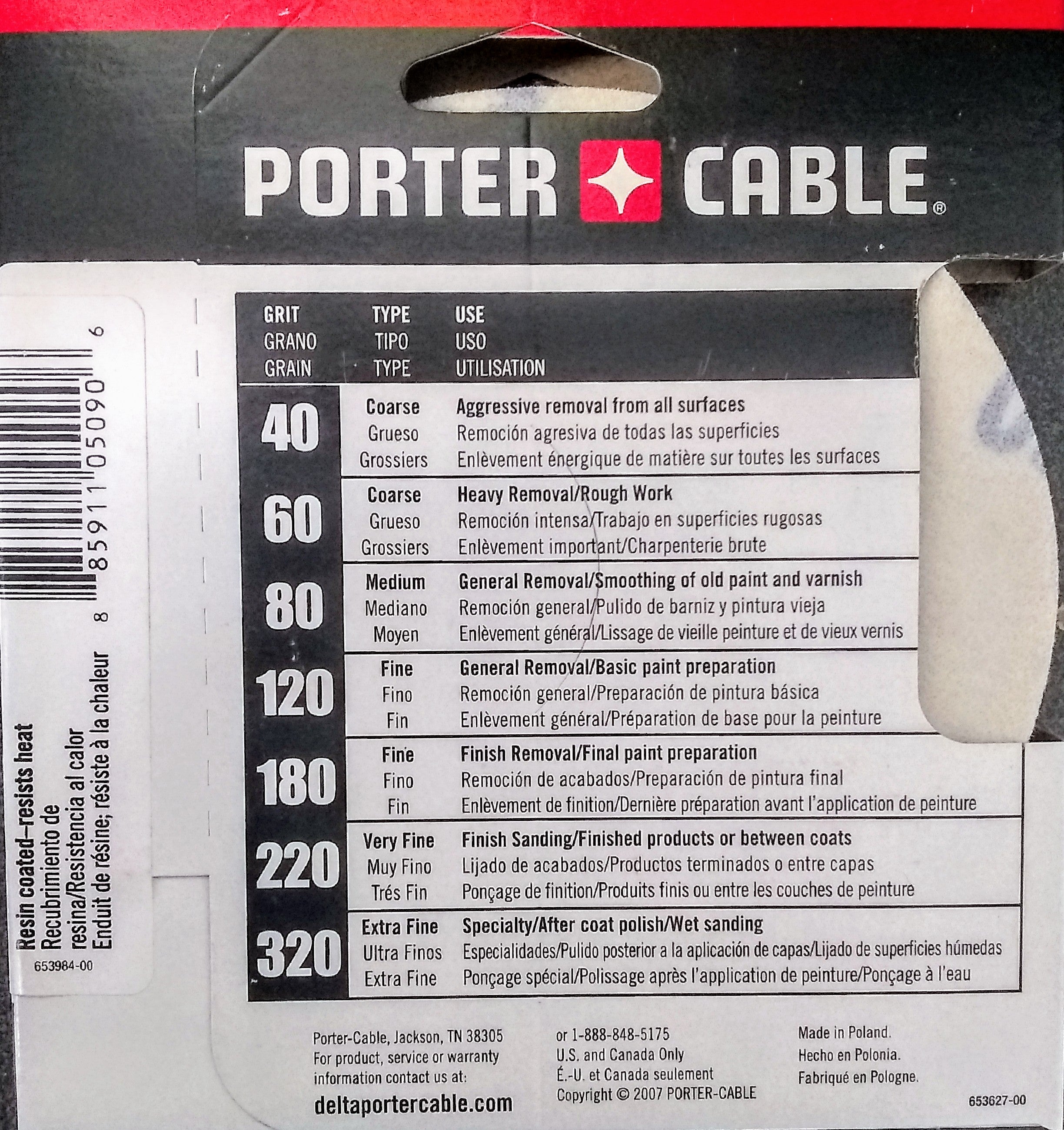 Porter Cable 735012210 5" Hook & Loop EXP No Hole 220 Grit Discs 10 Pack
