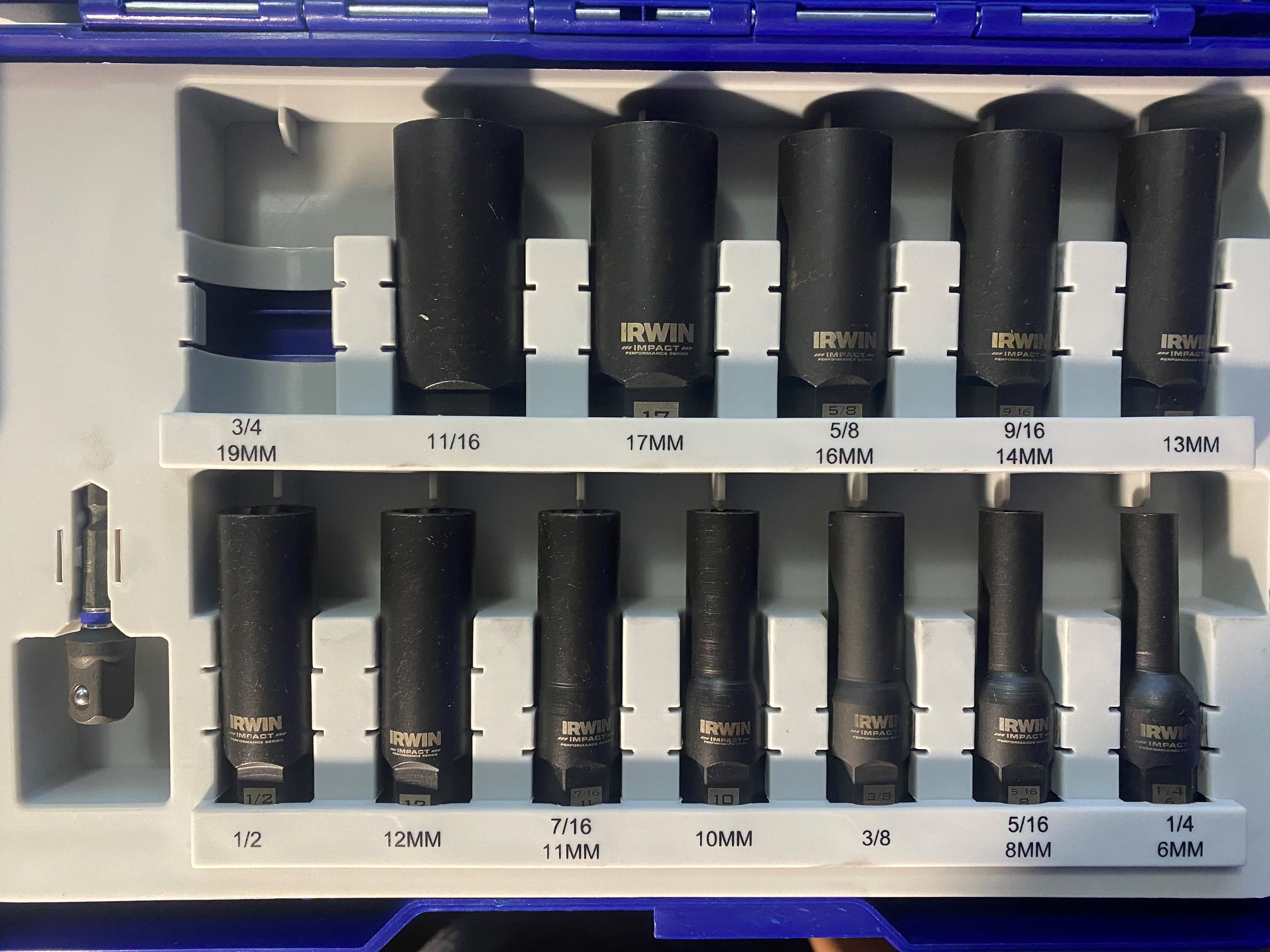 Irwin 1859153 - Bolt-Grip Extractor 13-Piece 3/8" Drive SAE/Metric 6-Point Deep Impact Socket Set USA