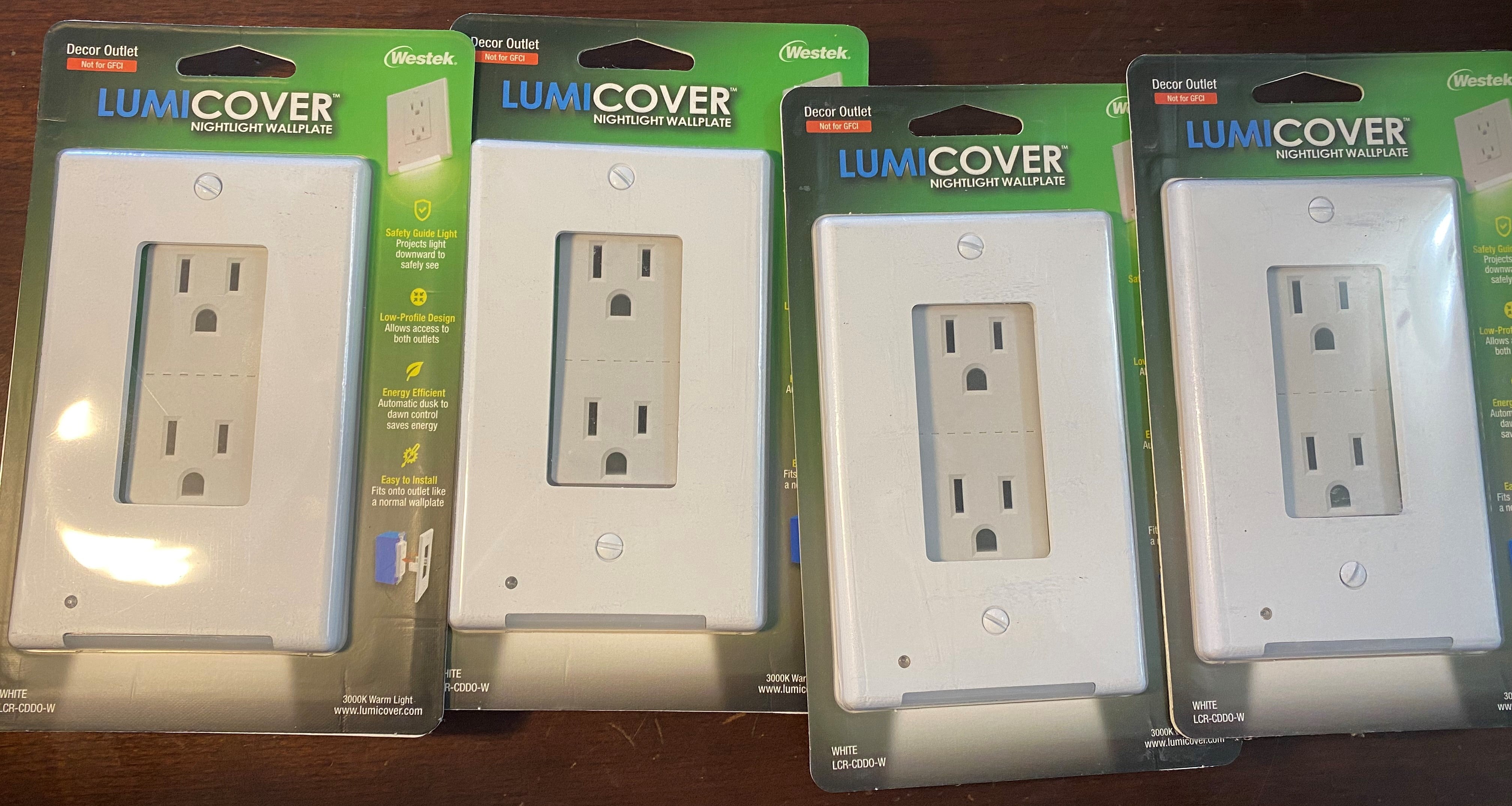 AmerTac LCR-CDDO-W Lumicover Nightlight Wallplate, 1-1/4 in L, 4-1/2 in W, 1 -Gang, Plastic, White, 4pcs.