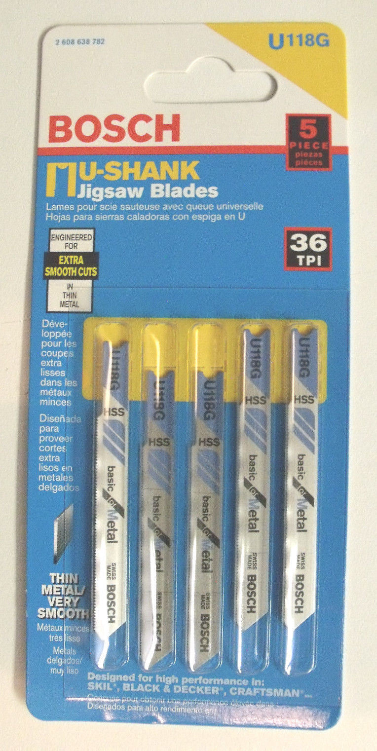 Bosch U118G 2-3/4", 36TPI, HSS Universal Shank Jigsaw Blade 5-Pack