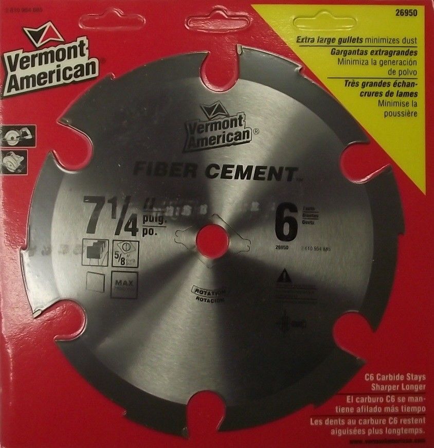 Vermont American 26950C 7-1/4" x 6T Fiber Cement Saw Blade Carded