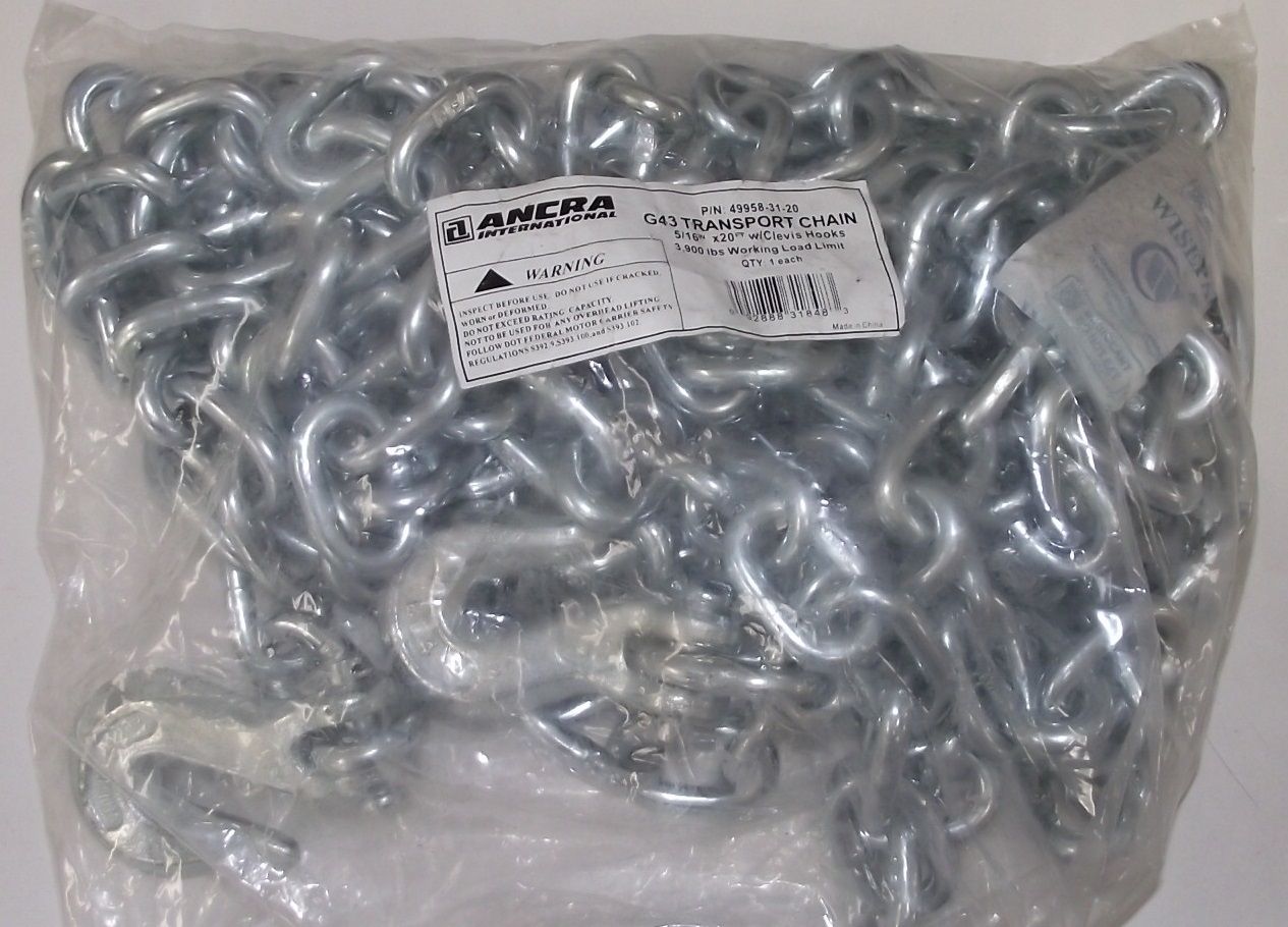 Ancra 49958-31-20 G43 Transport Chain Tow Chain Tie 5/16" x 20' W/Clevis Hooks