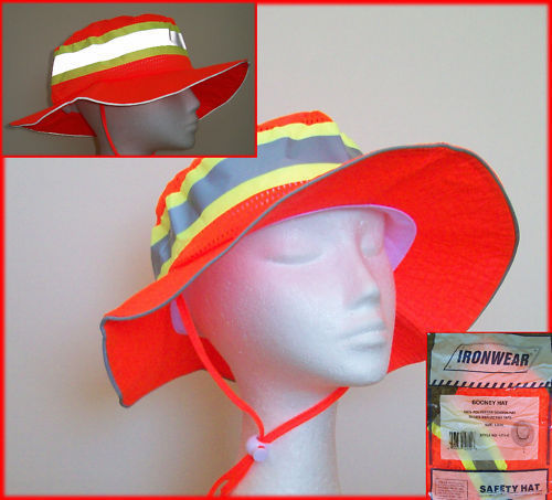 Booney Hat 1271-o Orange 2" Lime Tape & 1" Silver Reflective Tape Adj Neck Strap